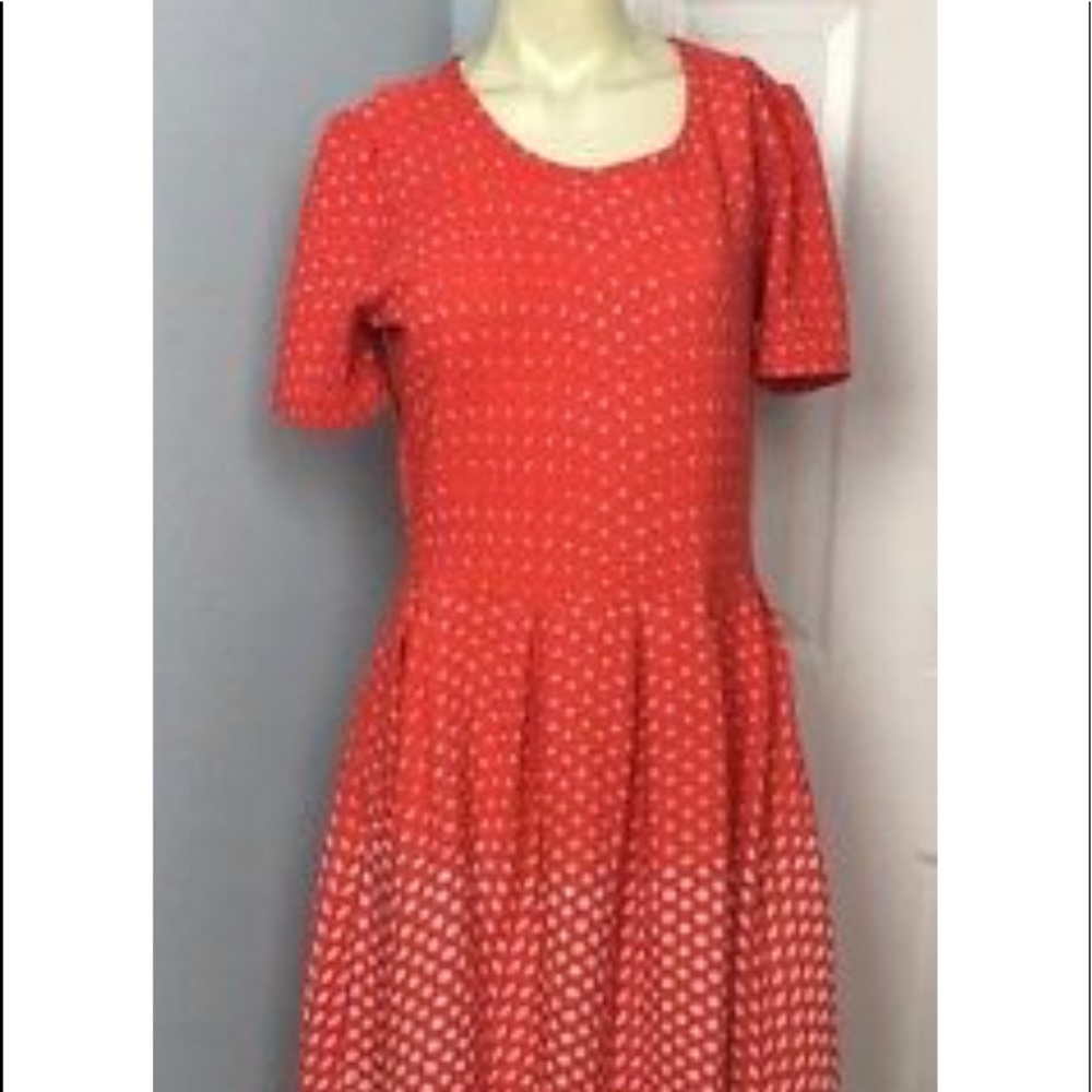 LuLaRoe Amelia Dress Red/ White Dipped Skirt XL